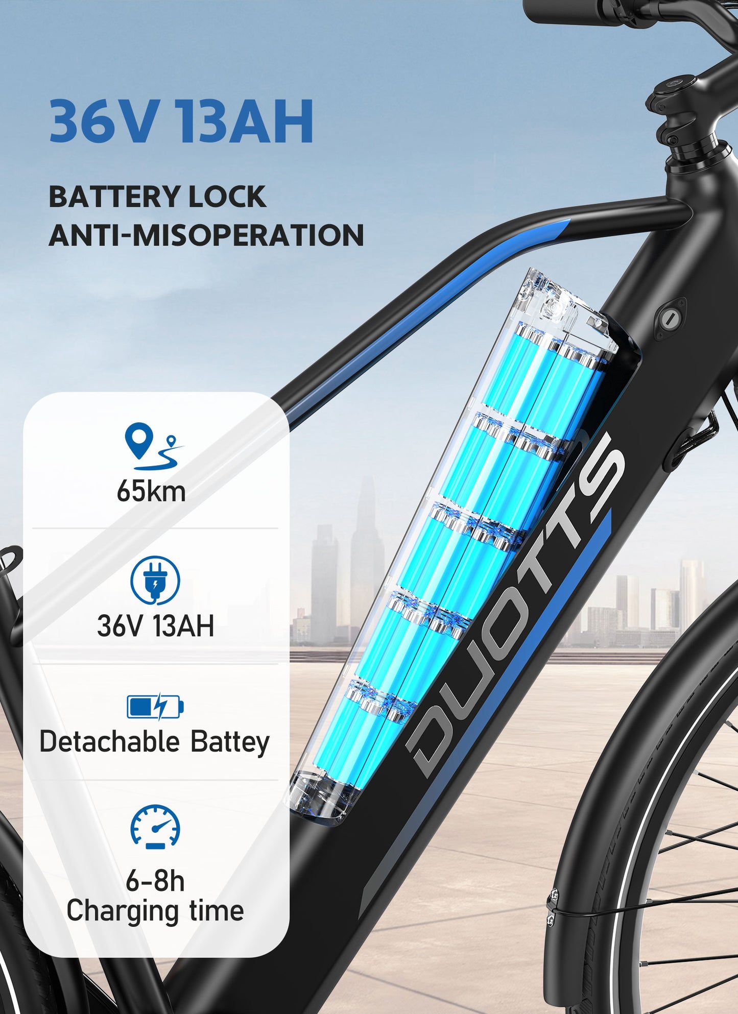 DUOTTS C29 Lite Adult Electric Bicycle 36V/250W, 65KM Range, 25KM/H Speed, Shimano 7-Speed, City E-Bike