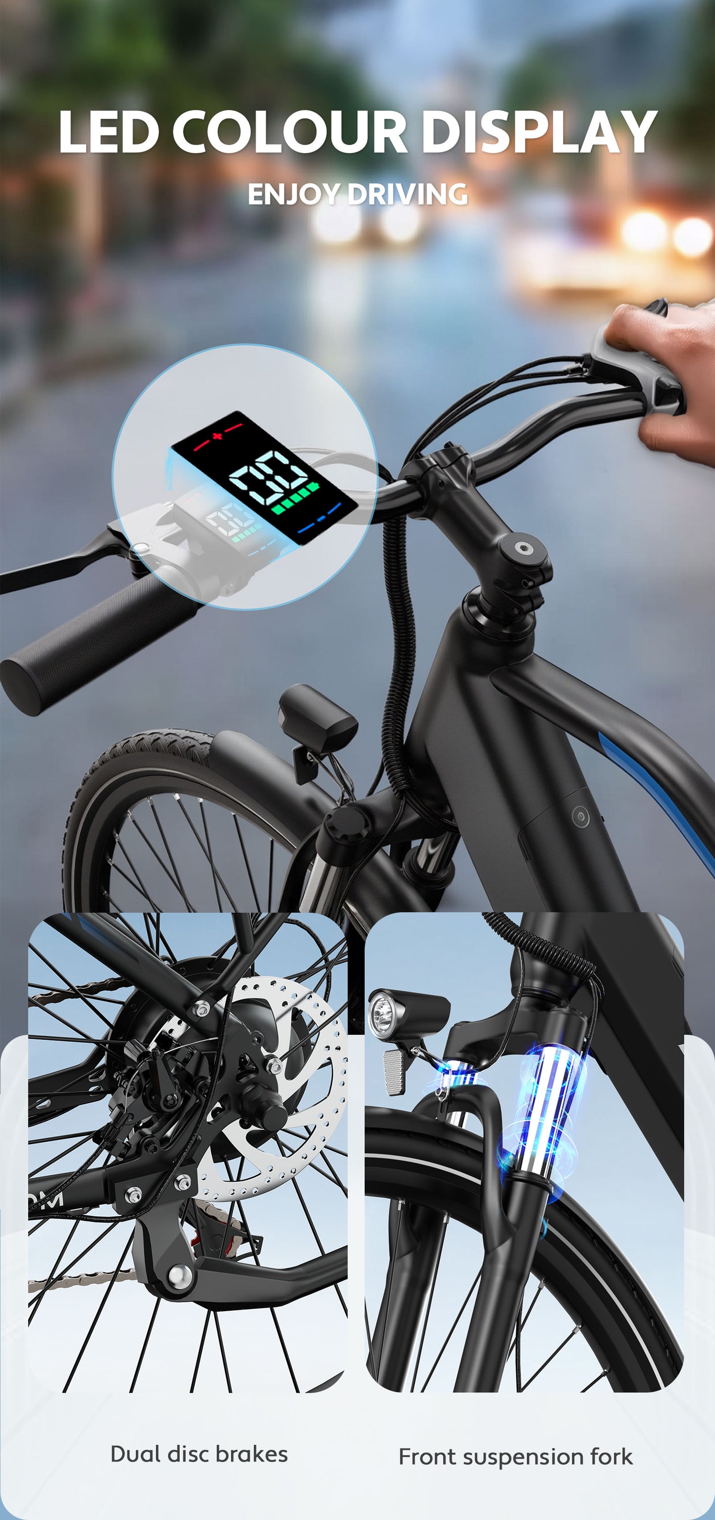 DUOTTS C29 Lite Adult Electric Bicycle 36V/250W, 65KM Range, 25KM/H Speed, Shimano 7-Speed, City E-Bike