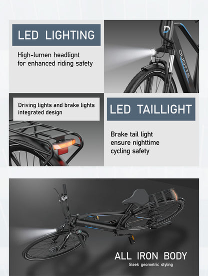 DUOTTS C29 Lite Adult Electric Bicycle 36V/250W, 65KM Range, 25KM/H Speed, Shimano 7-Speed, City E-Bike