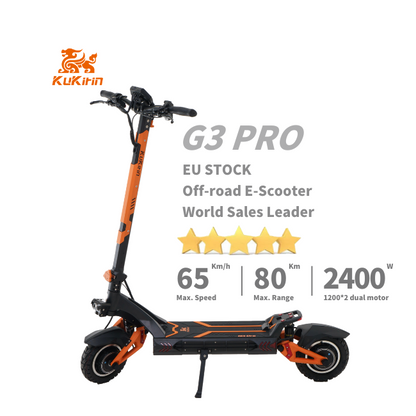 KuKirin G3 Pro Electric Scooter – 2400W Motor, 65 km/h Speed, 80 km Long Distance Travel Range, 52V 23Ah Battery, Suspension, Foldable & Waterproof E-Scooter for Adults