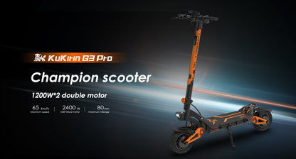 KuKirin G3 Pro Electric Scooter – 2400W Motor, 65 km/h Speed, 80 km Long Distance Travel Range, 52V 23Ah Battery, Suspension, Foldable & Waterproof E-Scooter for Adults