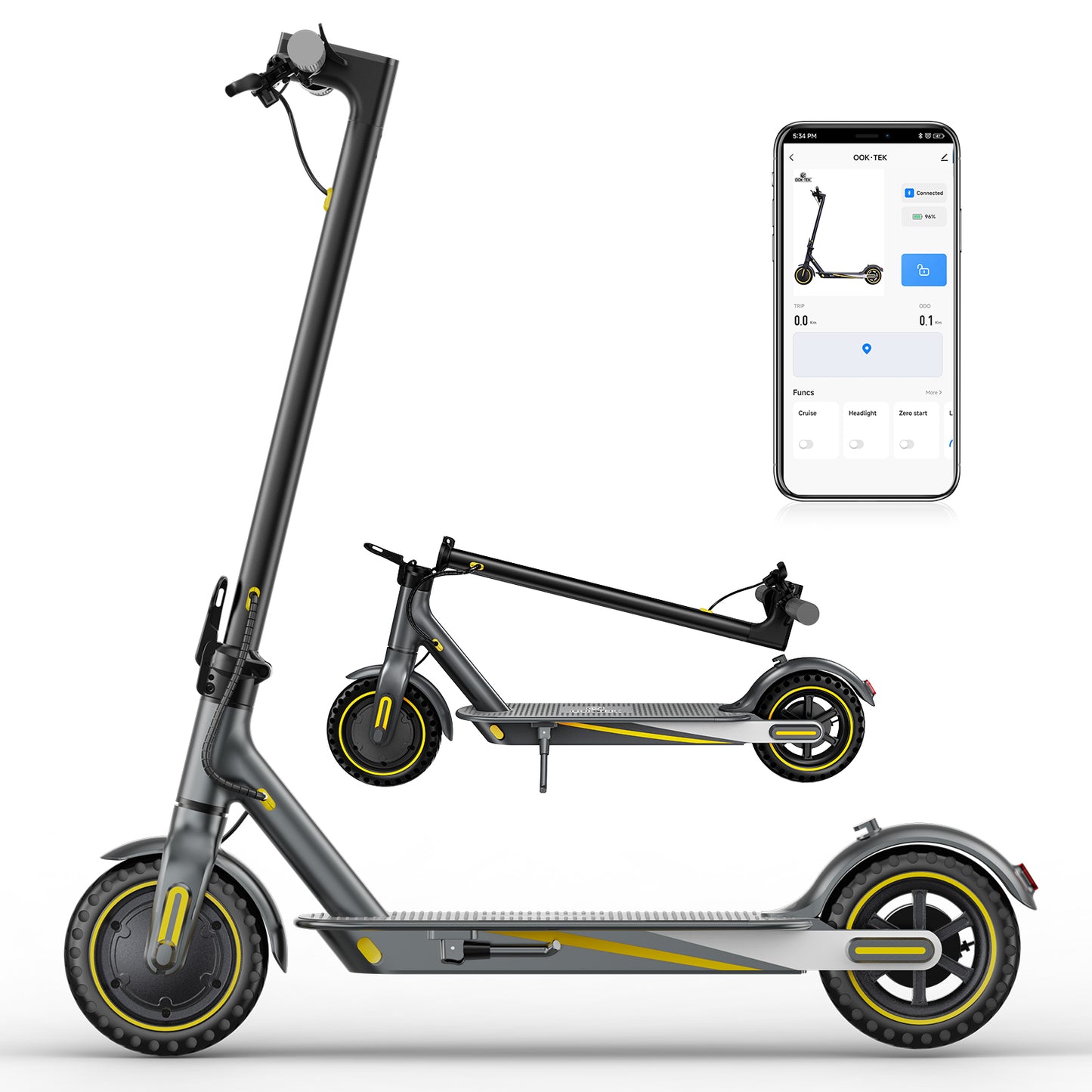 OOK-TEK V8 Electric Scooter 350W Foldable Adult, 30km/h Top Speed, 33km Range - App Control