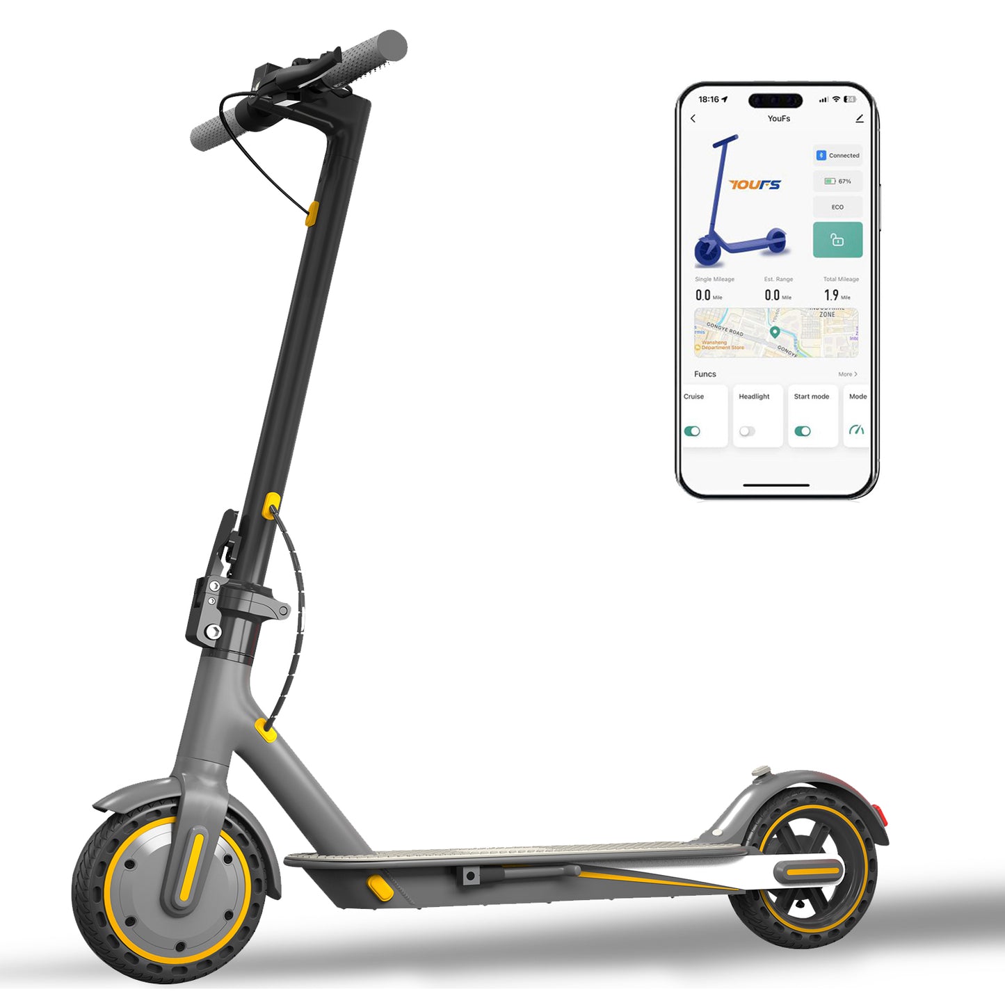 OOK-TEK V8 Electric Scooter 350W Foldable Adult, 30km/h Top Speed, 33km Range - App Control