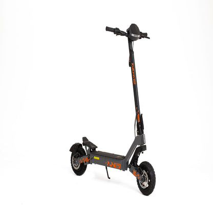 Gray electric scooter with black handlebar on a white background